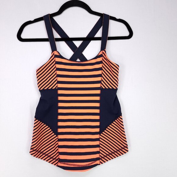 Lululemon Work It Out Tank Top Womens Size 6 Striped Cross Back Athletic - Picture 1 of 9